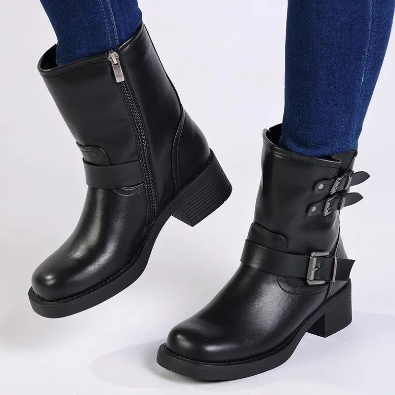 Pull-on style Madison Jorin 3 Buckle Biker Boot - Black