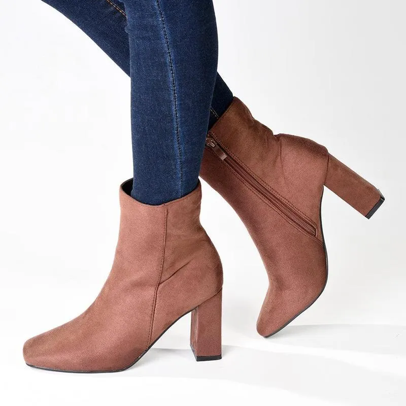 Madison Joy Block Heel Ankle Boot - Brown Durable Leather Quick Drying Urban Commute