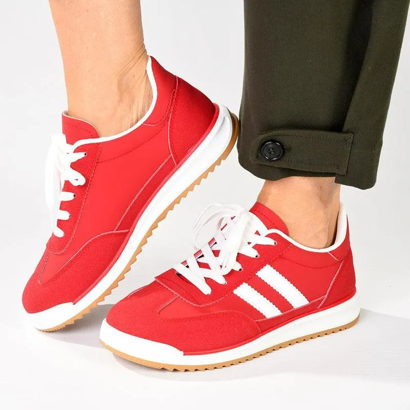 Madison Kel Ladies Fashion Sneaker - Red Lace Secure