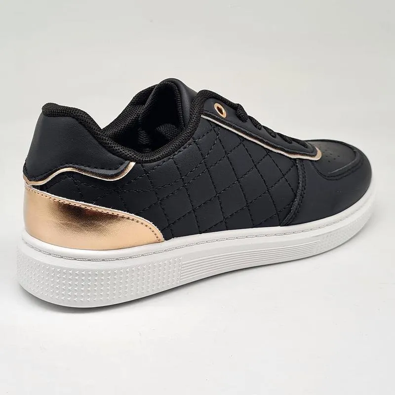 Madison Ladies High Fashion Cyprus Sneaker - Black/ Rose Gold Outfit Neutral
