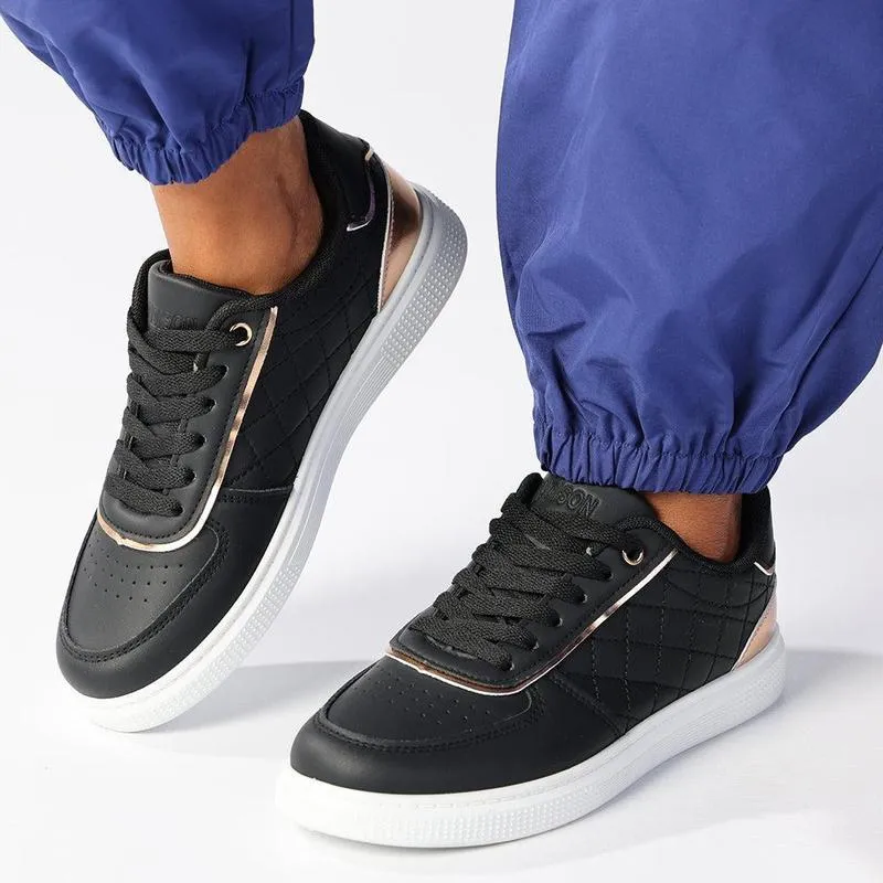 Madison Ladies High Fashion Cyprus Sneaker - Black/ Rose Gold Balanced Flex Grooves Streamlined ease