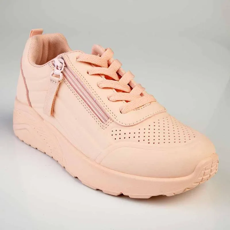 Madison Ladies Side Zip Detailed Sneaker -  Pink Micro Perforated Vamp