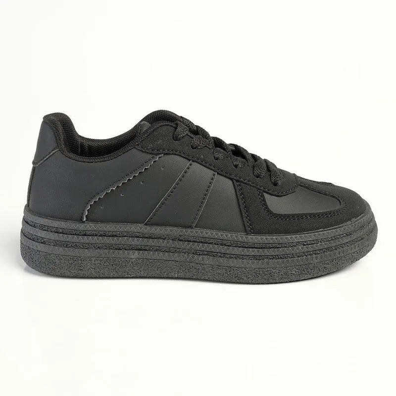 Contoured Footbed Geometry Madison Platform Lace Up Fashion Sneaker - Black