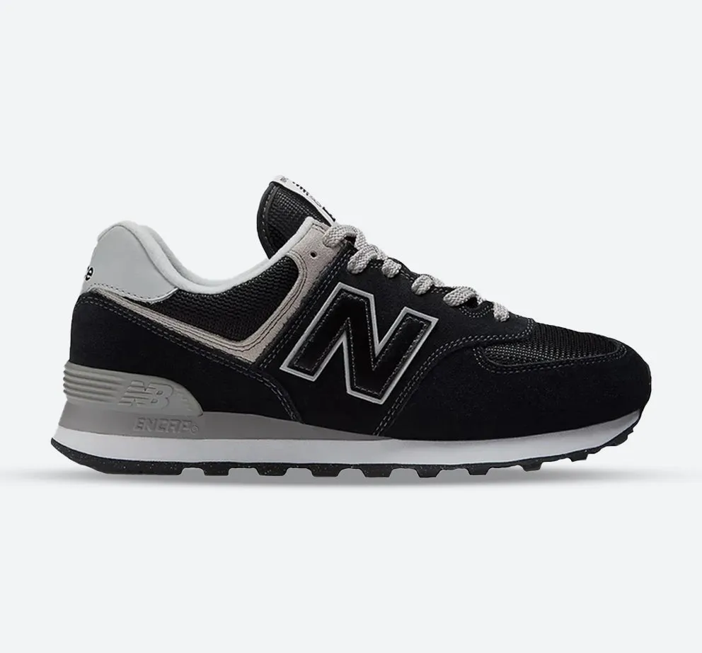 Men's Wide Fit New Balance ML574EVB Walking/Running Trainers - Exclusive - Black/White ENCAP Run Daily Sturdy Heel