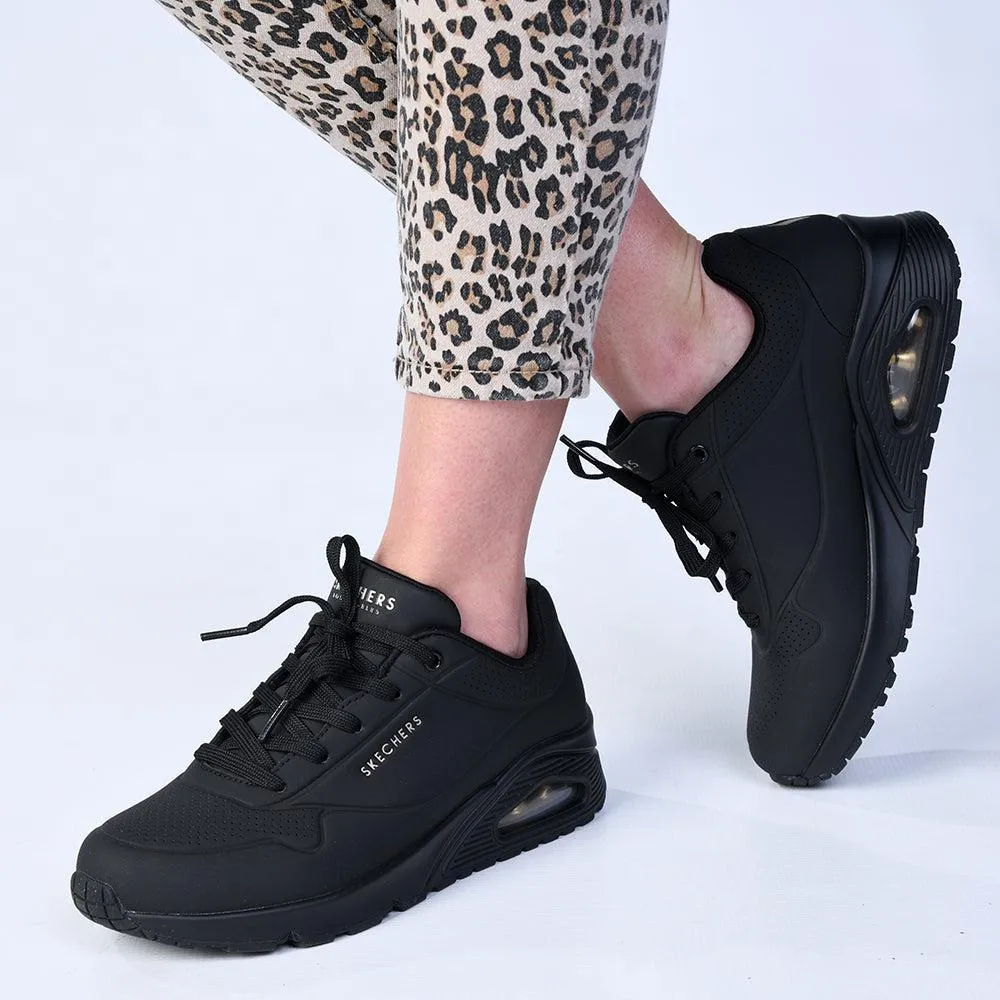 Skechers Uno Lace Up Sneaker - Black Black Anti Microbial Lining