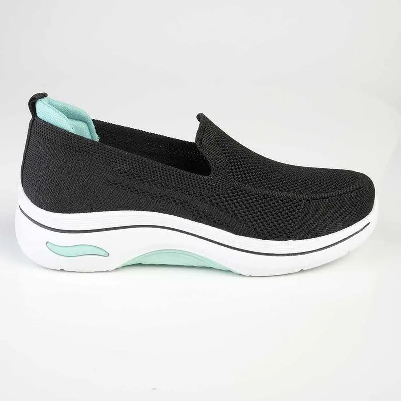 Alessio Fly Knit Slip On Sneaker  - Black / White Tread Pattern Optimization Midsole Cushion
