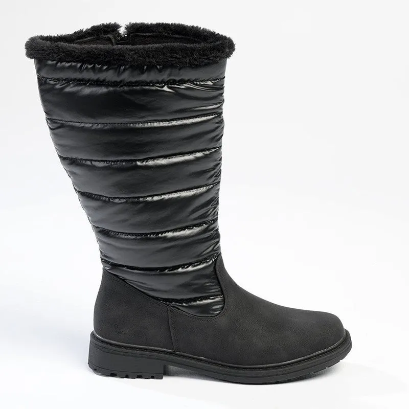Pierre Cardin Full Length Puff Boot - Black Flexible Grippy Outsole Rural Traveler