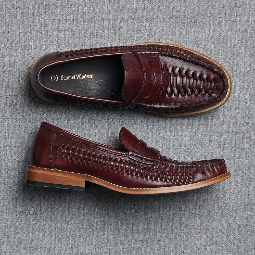 Goodyear Welted Chic Design Penny Loafer - Basket Weave Oxblood