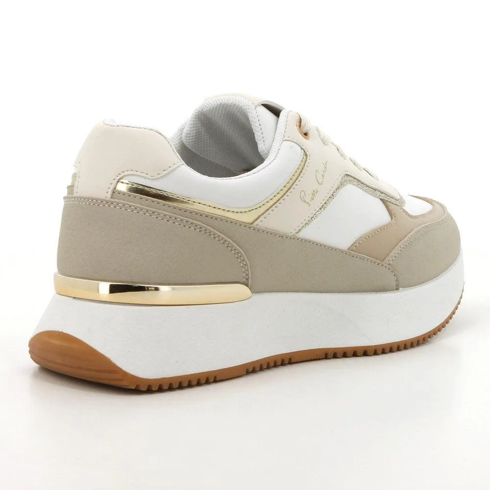 Adaptive Fit Lacing Ventilation Perforation Systems Pierre Cardin Angelique 2 Sneaker - Beige White