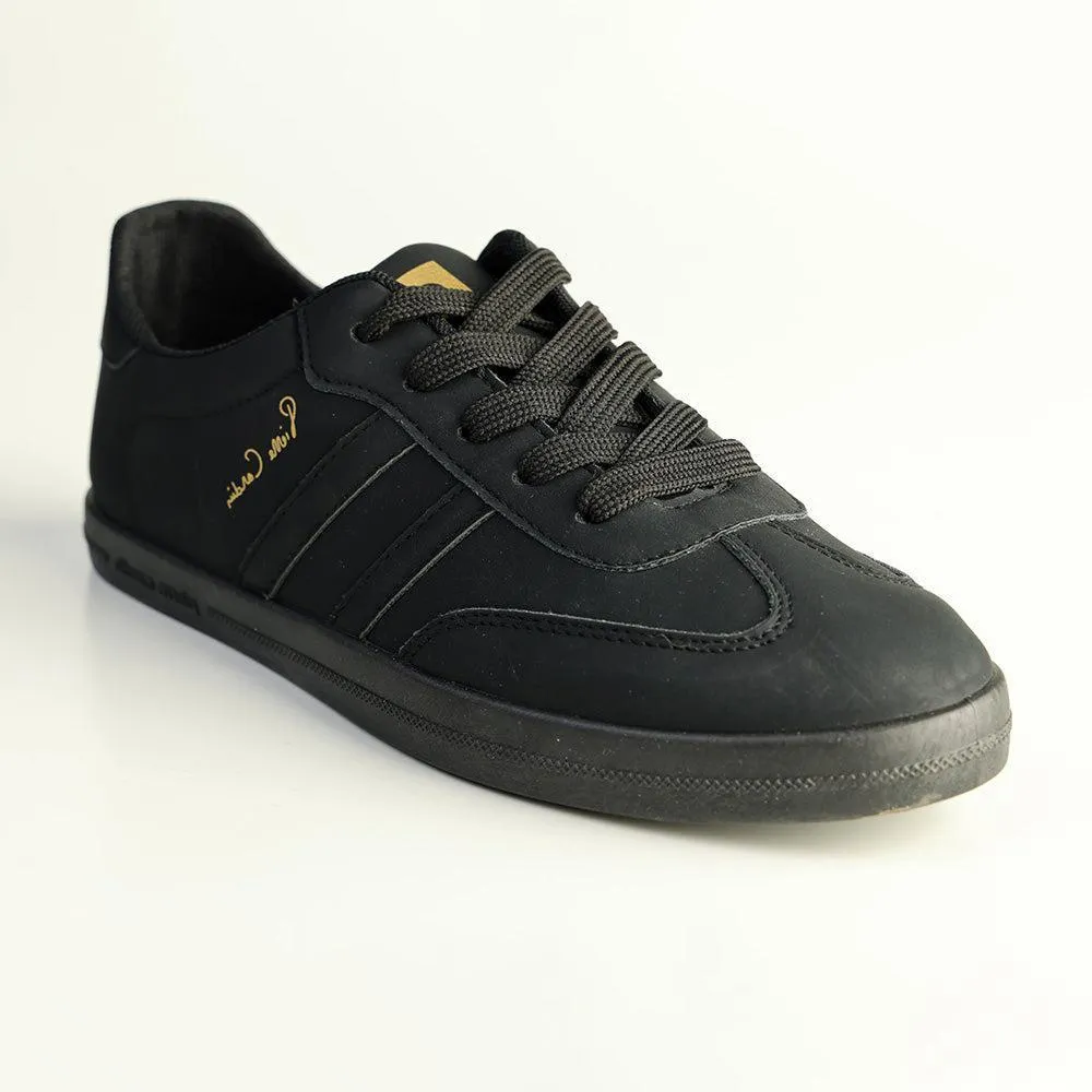 Pierre Cardin Ladies Low Sneaker - Black Nu-Buck Reinforced sidewalls