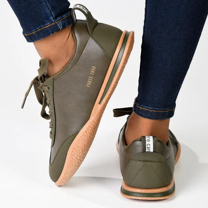 Anti   Abrasion Pierre Cardin Wembi 2 Ladies Lace Up Sneaker -  Olive