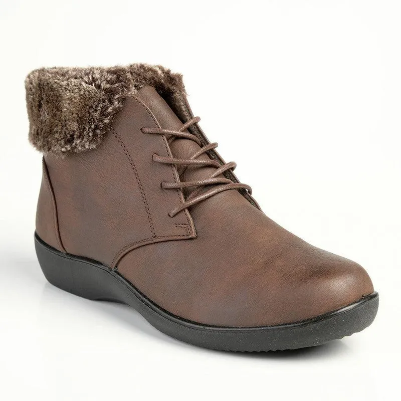 Easy On Design Thick Grip Soft Style by Hush Puppies Yuina Fur Collar Ankle Boot - Brown