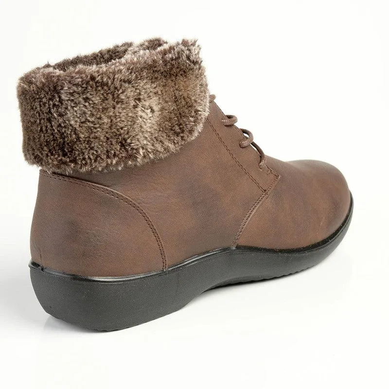 Soft Style by Hush Puppies Yuina Fur Collar Ankle Boot - Brown Elastic Gusset