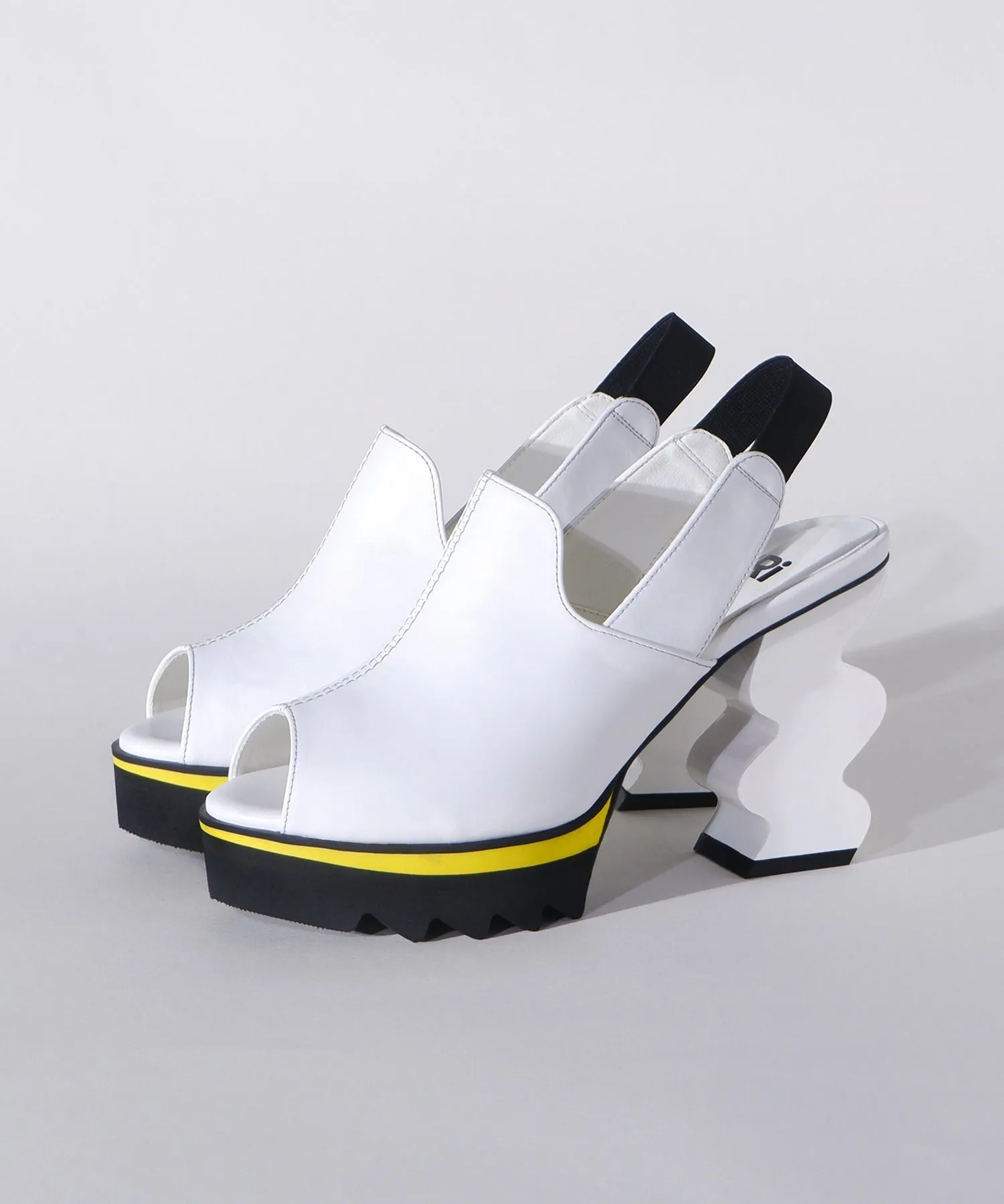 Reila White Open Toe Platform Heel Grippy Tread Pattern
