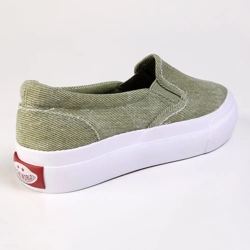 Direct Ladies Fashion Vulcanized Sneakers - Olive Ventilated Midsole