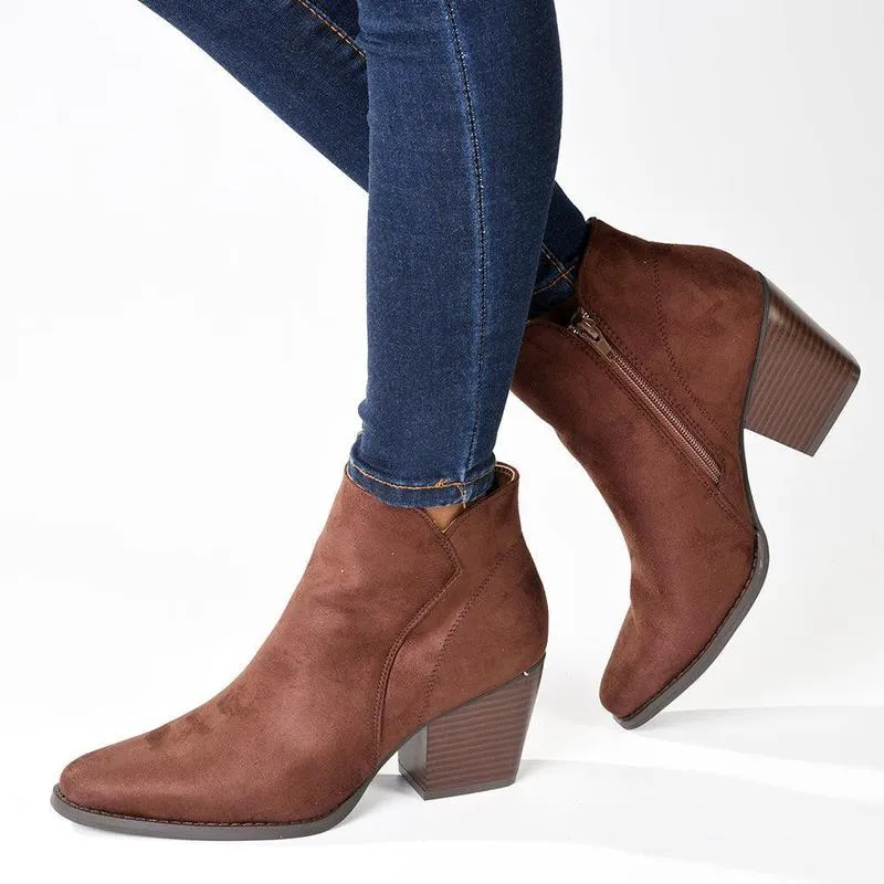 Madison Jett Cuban Heel Ankle Boot - Chocolate Trendy Footwear