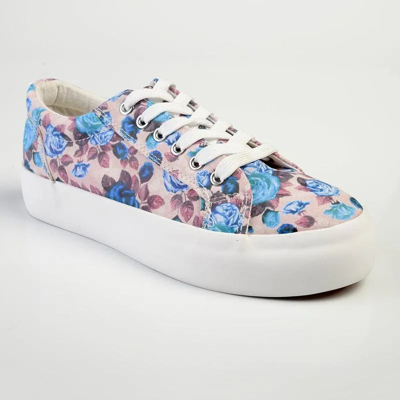 Madison Ladies Platform Floral 1 Sneaker - Pink Floral Water Resistant Material Rolling Gait Design
