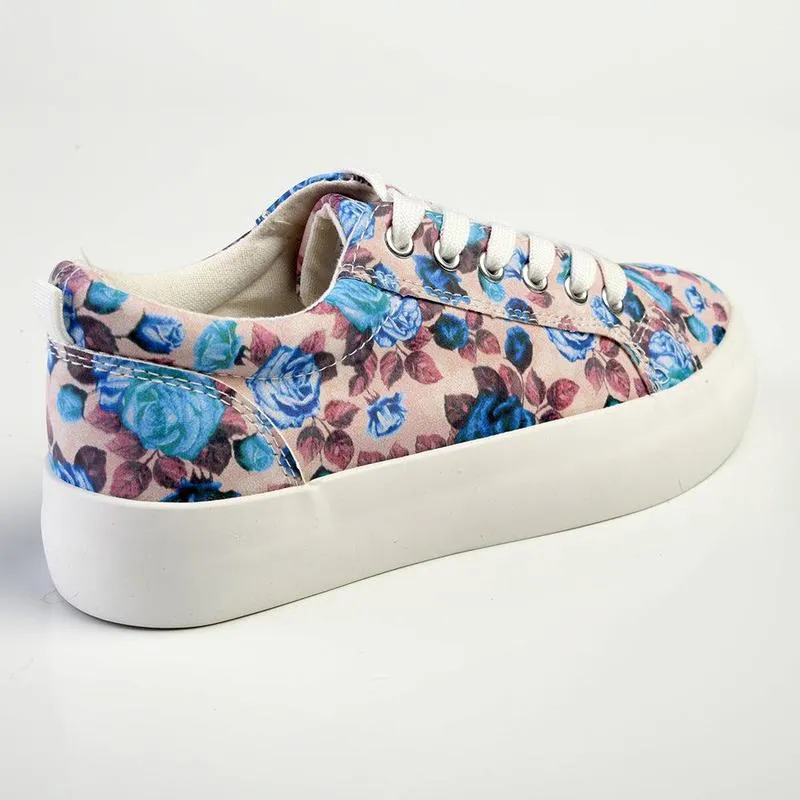 Madison Ladies Platform Floral 1 Sneaker - Pink Floral Enhanced Grip Pattern Moisture control