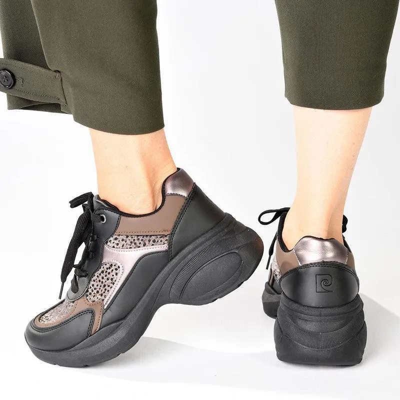 Chill Step Ventilated Footbed Pierre Cardin Carina 1 Chunky Sole Sneaker - Black Leopard