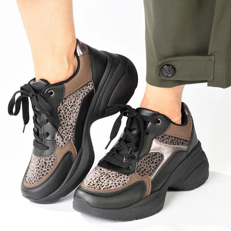 Pierre Cardin Carina 1 Chunky Sole Sneaker - Black Leopard Multi directional traction