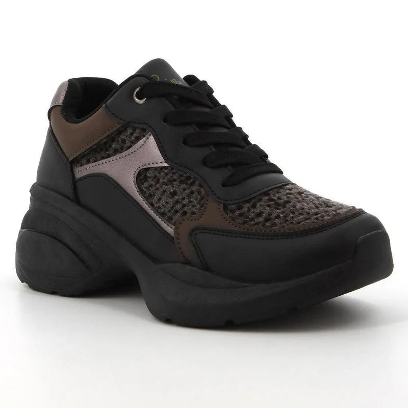 Contoured Foot Arch Pierre Cardin Carina 1 Chunky Sole Sneaker - Black Leopard