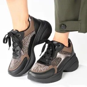 Pierre Cardin Carina 1 Chunky Sole Sneaker - Black Leopard Multi directional traction