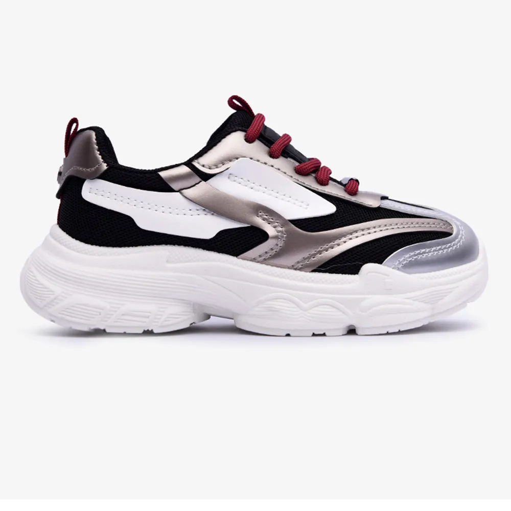 Soviet K Hilton Kids Sneaker - Black/Silver/Pewter Elastic tongue