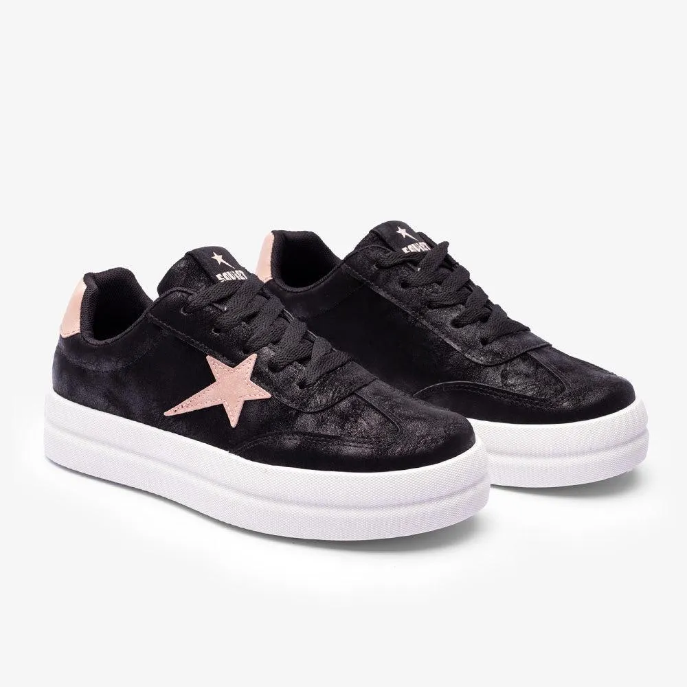 Comfort Runner Soviet Ladies Paris Lace Up Sneaker - Black