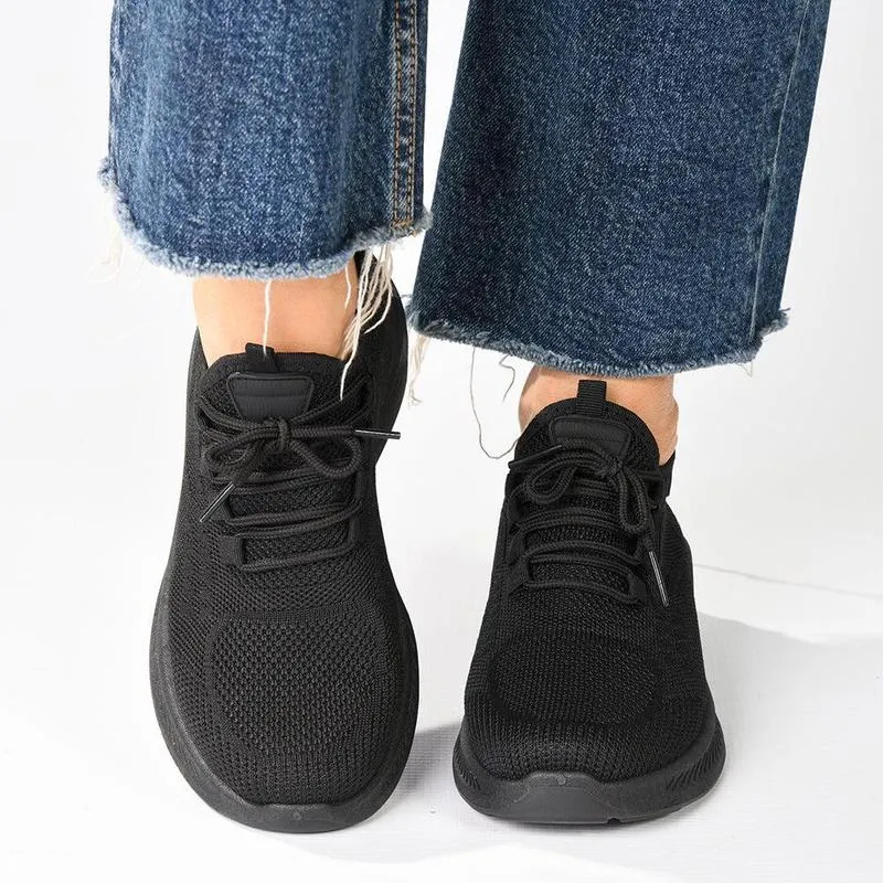 Compression Zones urban vibe Alessio Ladies Chunky Sole Fly Knit Lace Up Sneaker  - Black