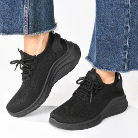Everyday Look Enhanced Fit Alessio Ladies Chunky Sole Fly Knit Lace Up Sneaker  - Black