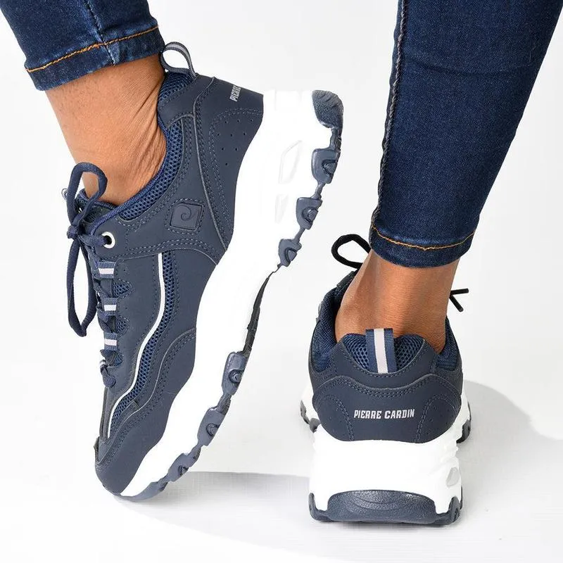 Elastic Collar Padding Pierre Cardin Ladies Chunky Sneaker - Navy Pewter