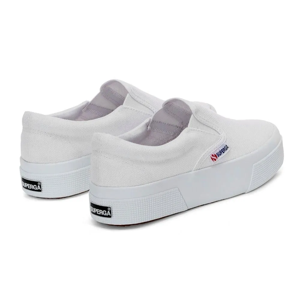 Superga Classic Platform Canvas Slip On - White Balanced Flex Grooves