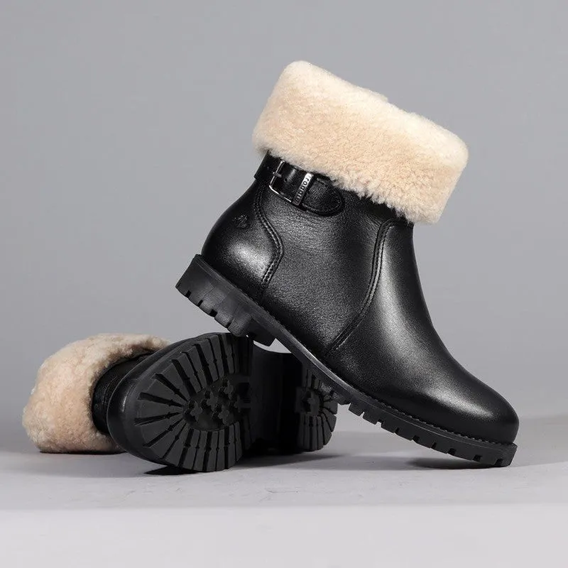 Froggie Pat Leather Fur Collar Ankle Boot - Black Reinforced Form Nature Lover Comfortable Step