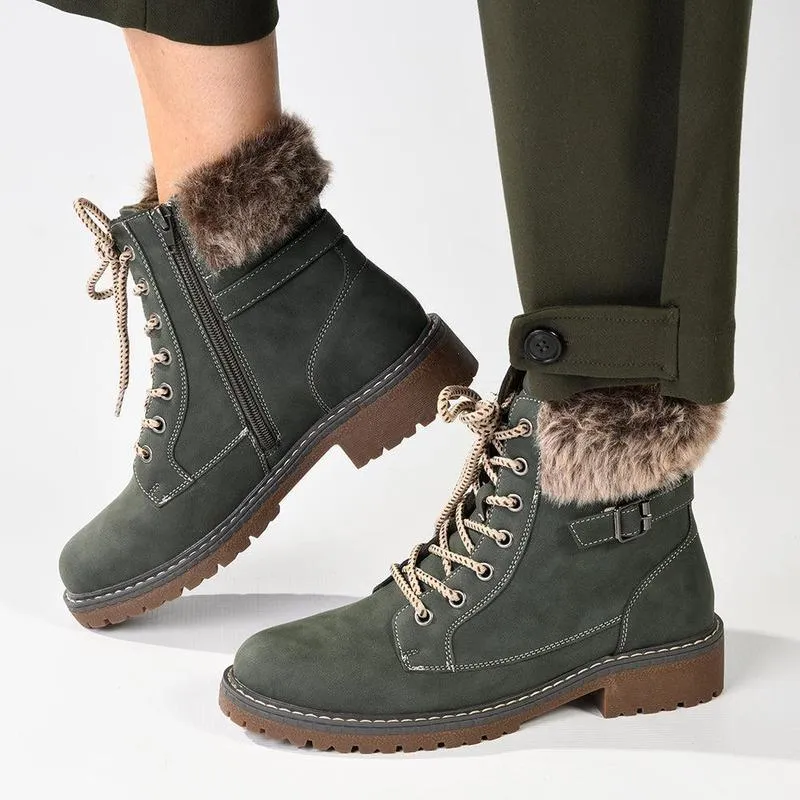 Urban Hiker Low Profile Night Travel Madison Jordan Fur Collar Lace Up Boot - Khaki