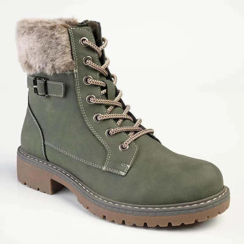ZipUp ground grip Madison Jordan Fur Collar Lace Up Boot - Khaki