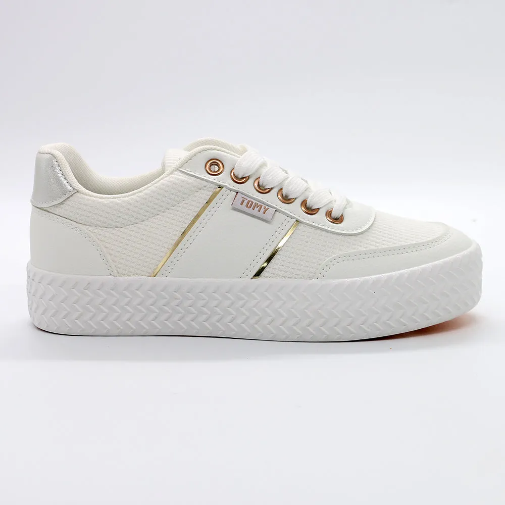 Tomy Danielle Lace Up Sneaker - White Stretch Material