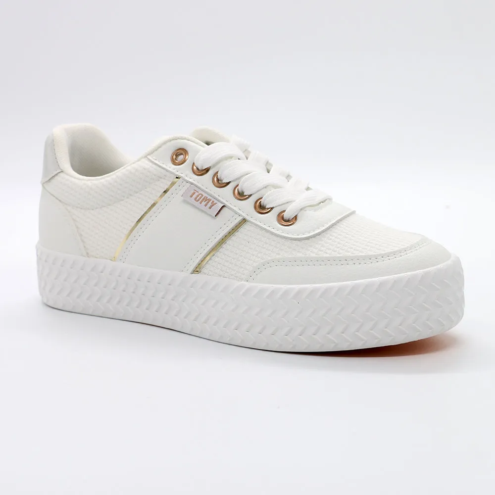 Flexible Rubber Sole Tomy Danielle Lace Up Sneaker - White