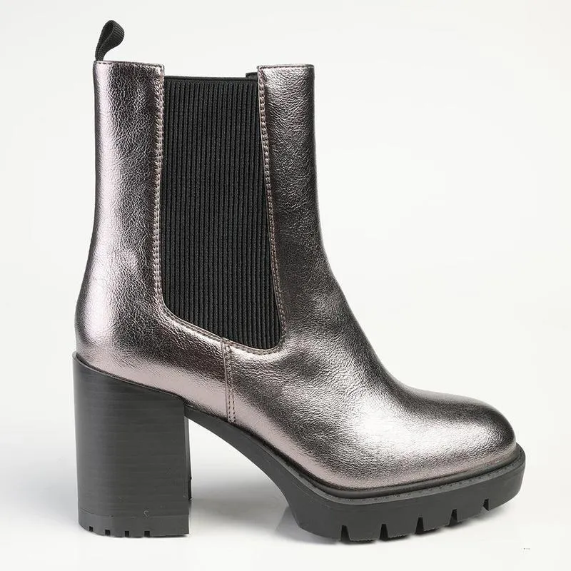 Reinforced Heel Counter Madison Jones Chelsea Block Heel Boot - Pewter