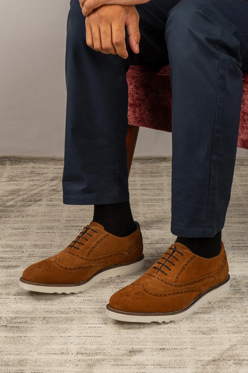 Tyler Tobacco Suede Patent Leather Oxfords