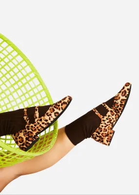 Venezuela Double Strap Cowhide Mary Jane - Leopard Elasticated Collar Cushioned traction