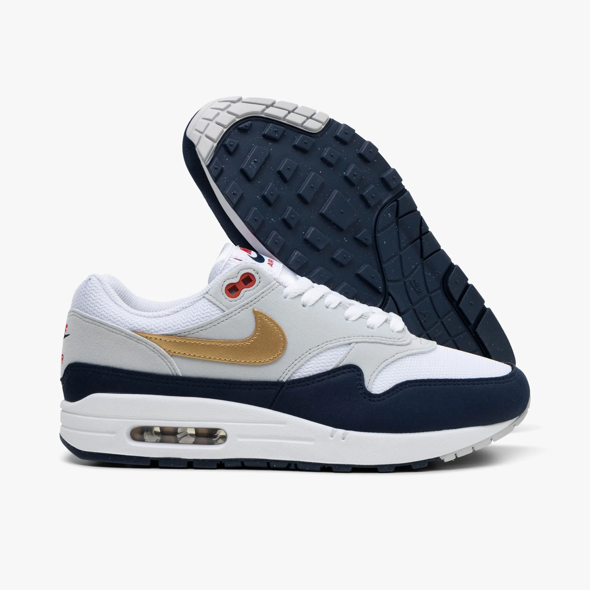 Nike Air Max 1 Obsidian / Metallic Gold - White Adaptive Landing Pad System Friction Resistant Materials