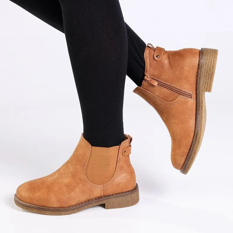 Soft Style by Hush Puppies Aali Ankle Boot - Caramel Suede Feel Flexible Frame Rainy Day Commuter