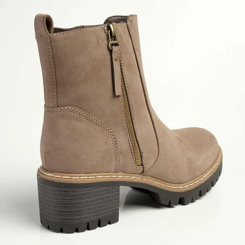 Madison Florence Suede Side Zip Boot - Taupe Padded Interior Weekend Camping