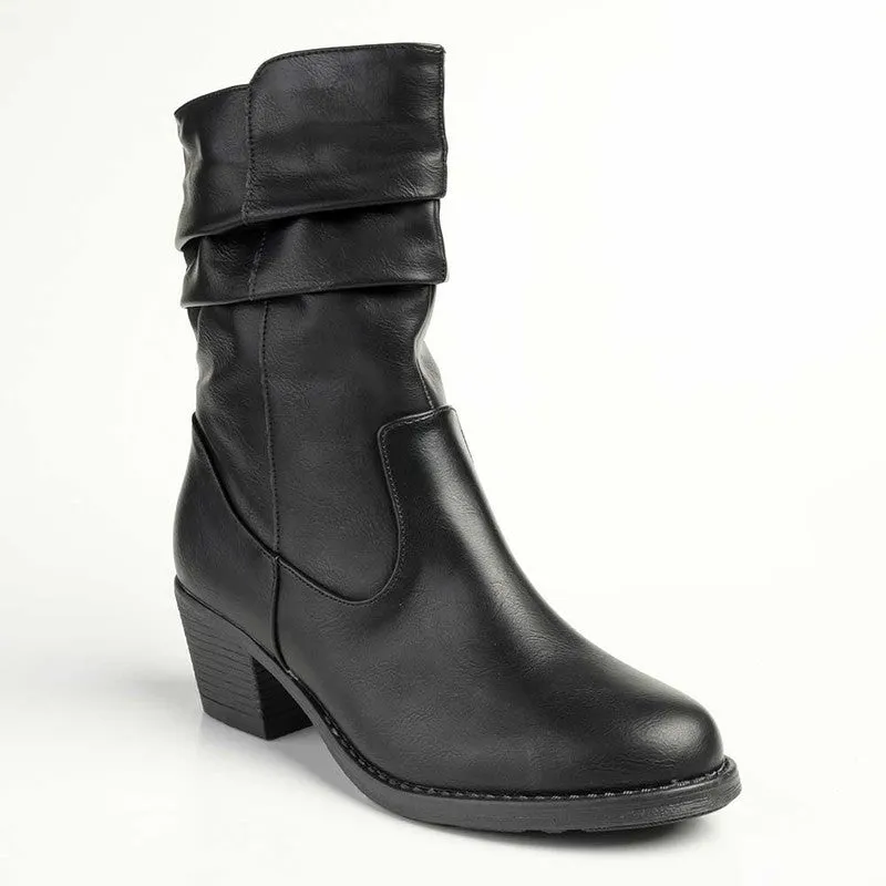 Madison Rouch Block Heel Shaft Boot - Black Travel purpose